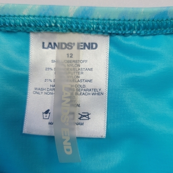 Lands' End Blue Watercolor Print Modest High Neckline Tankini Swim Top Sz 12 - Picture 11 of 13